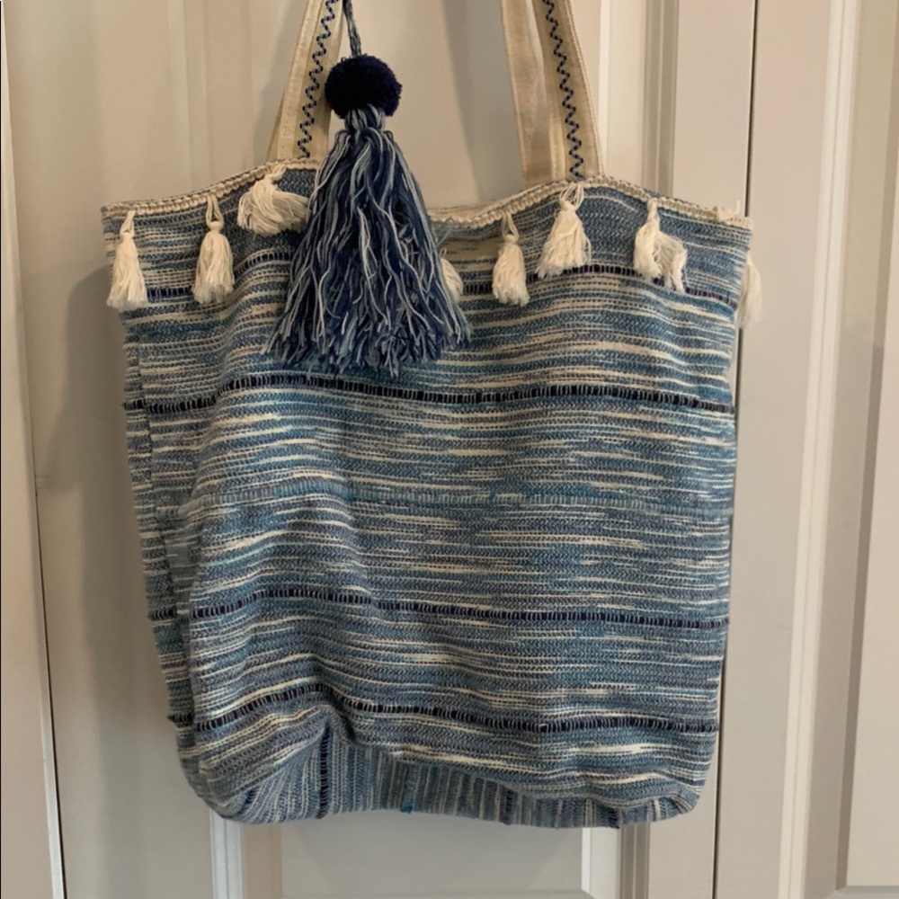 Blue and White Striped Tote Bag